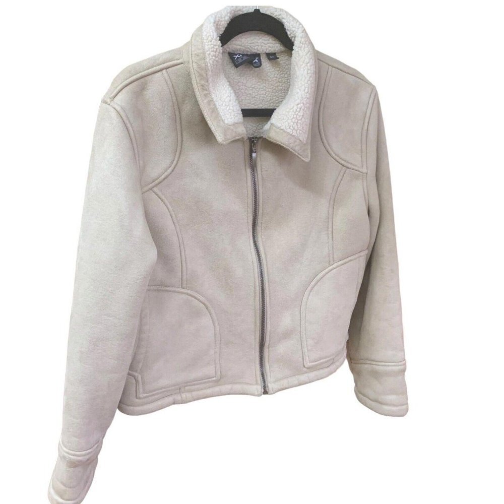 Xntrik Sports Womens Beige Faux Suede Sherpa Lined Jacket Coat Size Large​​​​​​